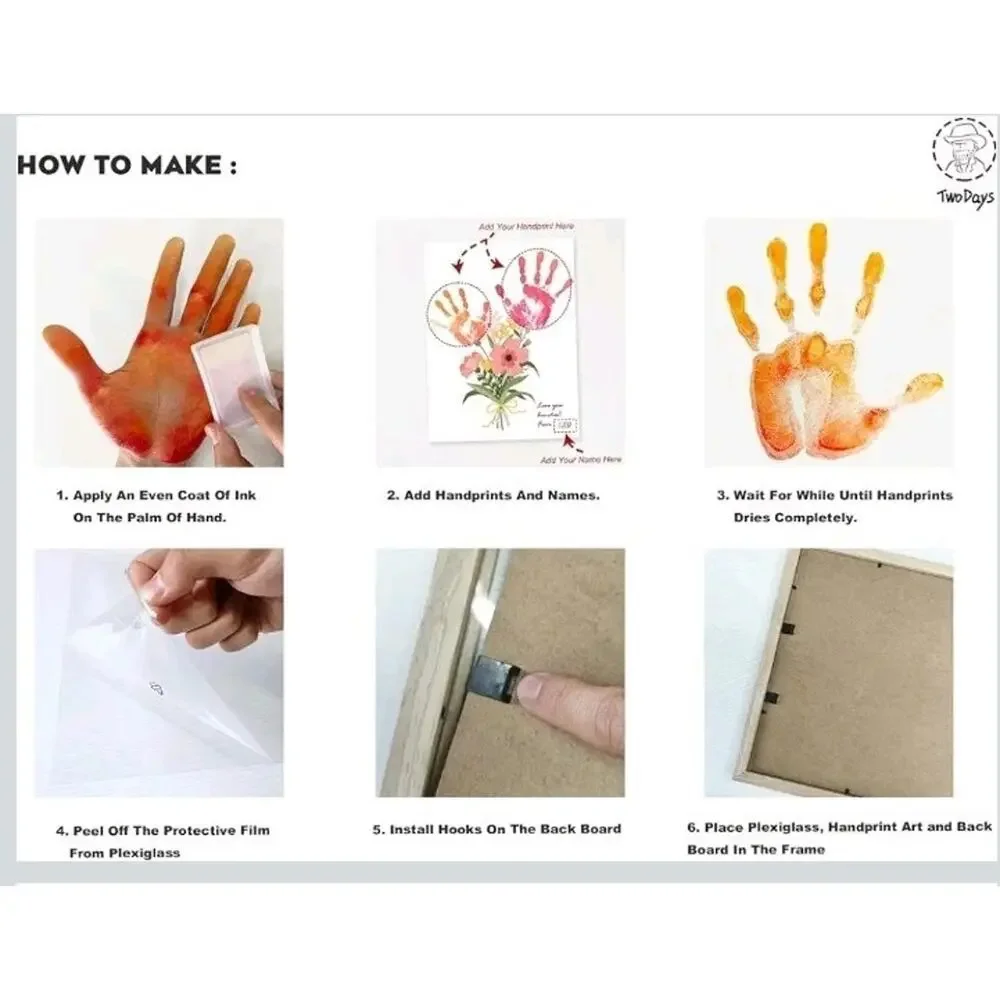 TwoDays Flower Bouquet Handprint Art Craft DIY Kit, Unique Gifts Mom from 16x12